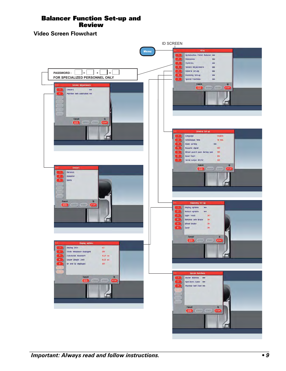 Balancer function set-up and review | COATS ProRide Wheel Balancer User Manual | Page 13 / 34