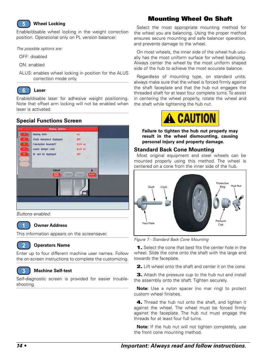Mounting wheel on shaft, Caution | COATS ProRide Wheel Balancer User Manual | Page 18 / 34