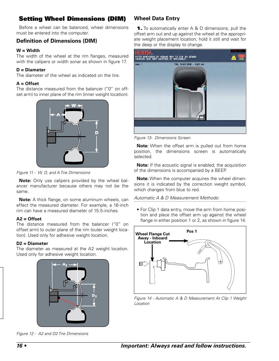 Setting wheel dimensions (dim) | COATS ProRide Wheel Balancer User Manual | Page 20 / 34