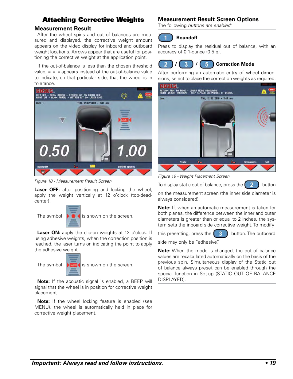 Attaching corrective weights | COATS ProRide Wheel Balancer User Manual | Page 23 / 34