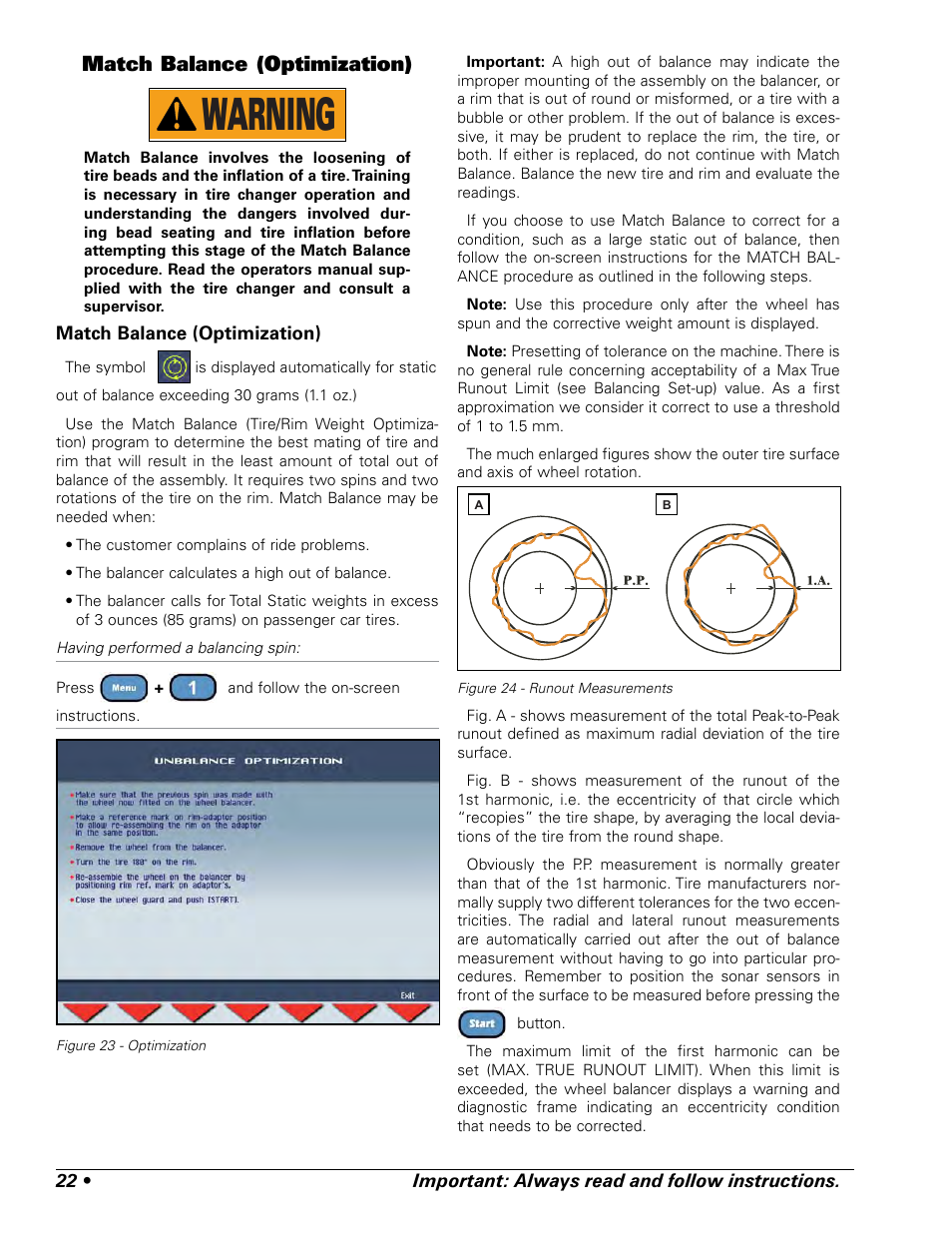 Match balance (optimization), Warning | COATS ProRide Wheel Balancer User Manual | Page 26 / 34