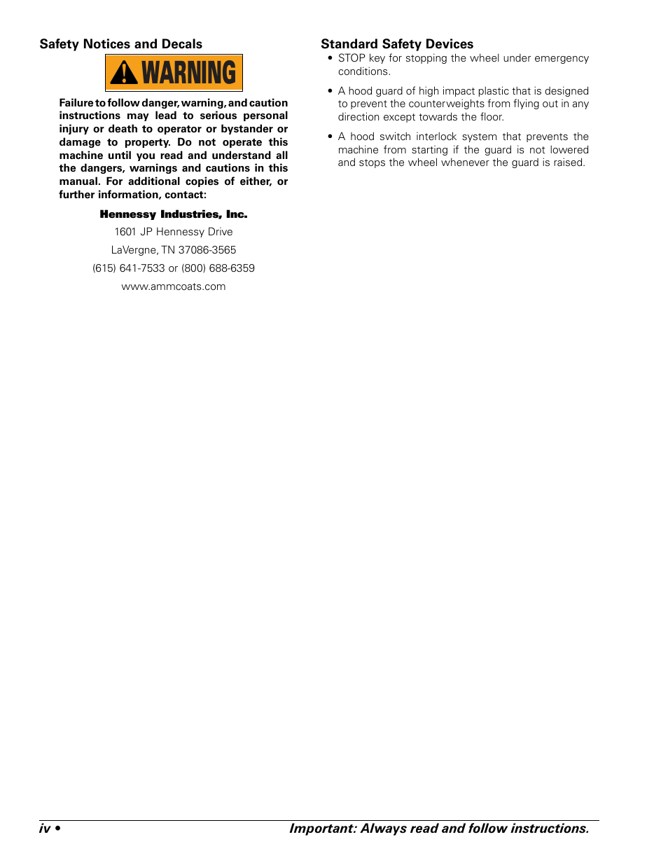 Warning | COATS ProRide Wheel Balancer User Manual | Page 4 / 34
