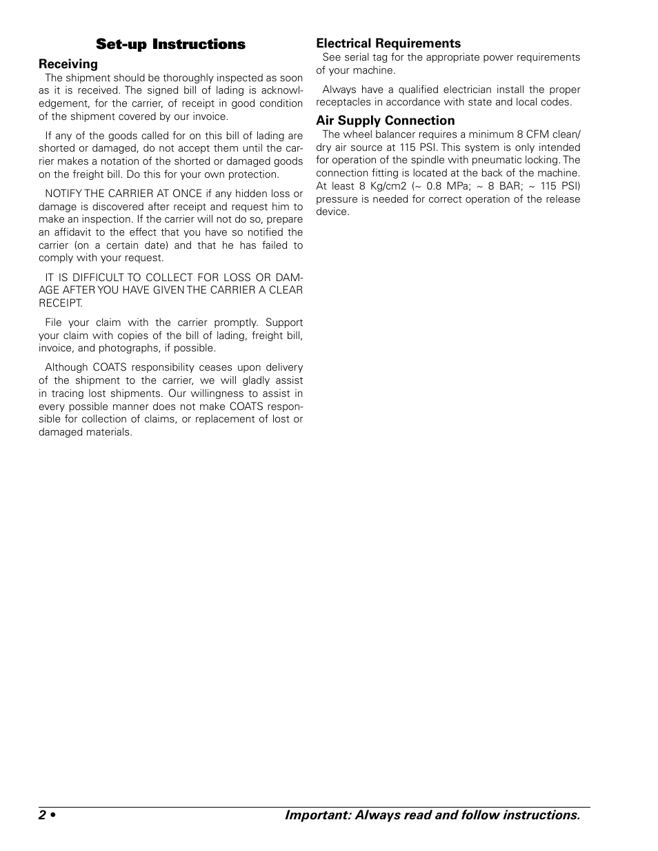 Set-up instructions | COATS ProRide Wheel Balancer User Manual | Page 6 / 34
