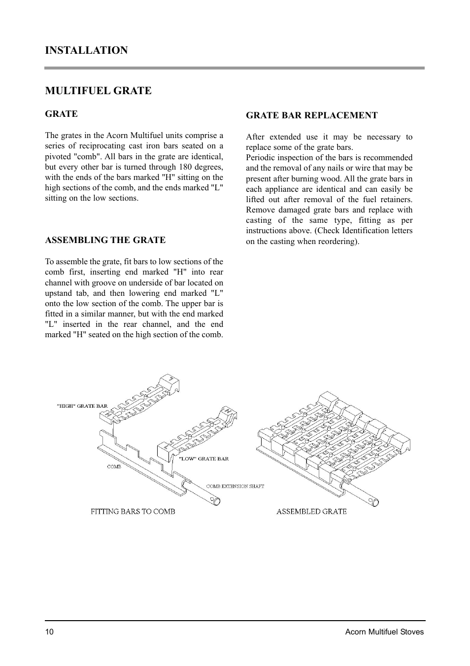 Multifuel grate, Installation | Aarrow Fires Acorn 4 User Manual | Page 10 / 28