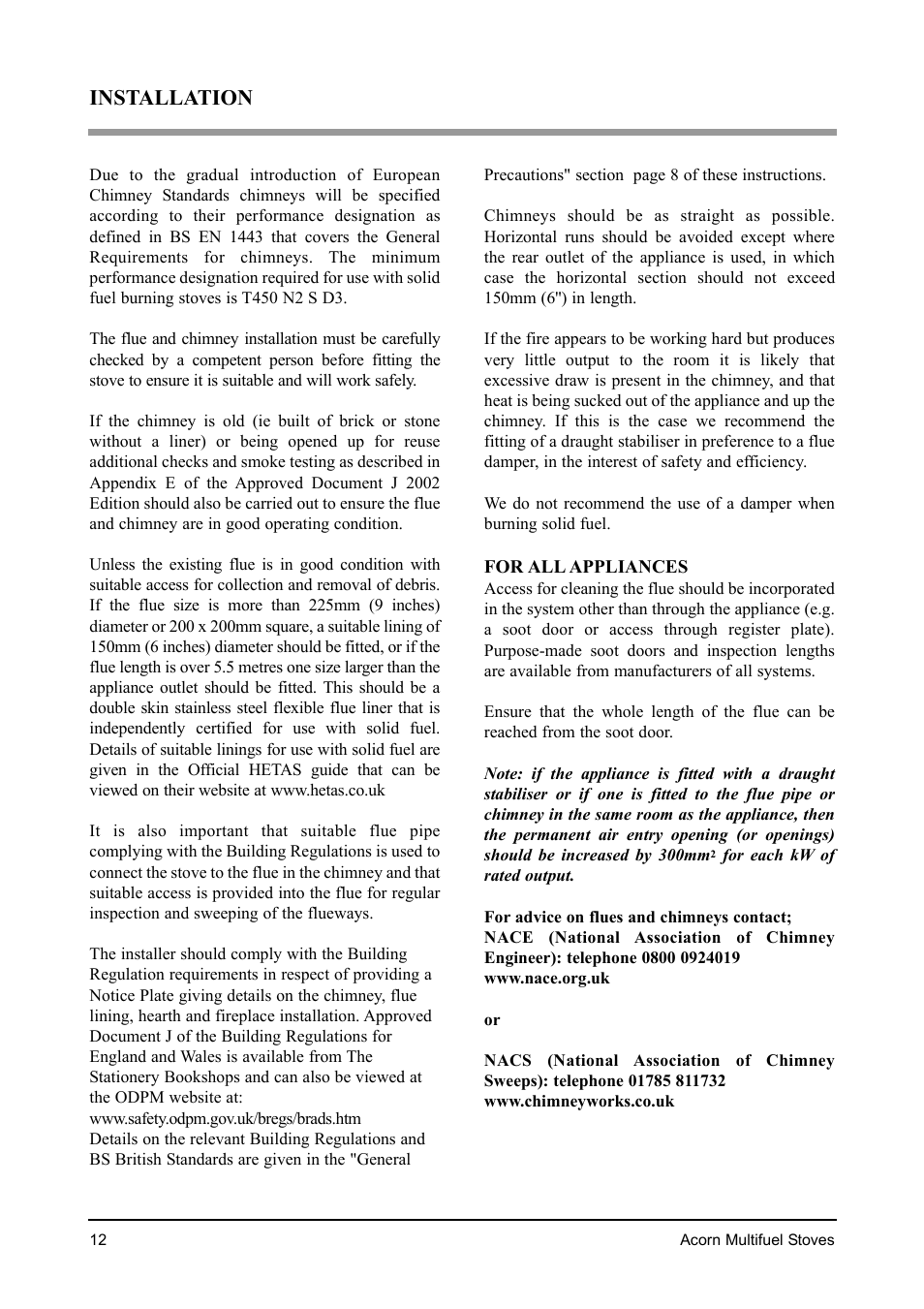 Installation | Aarrow Fires Acorn 4 User Manual | Page 12 / 28