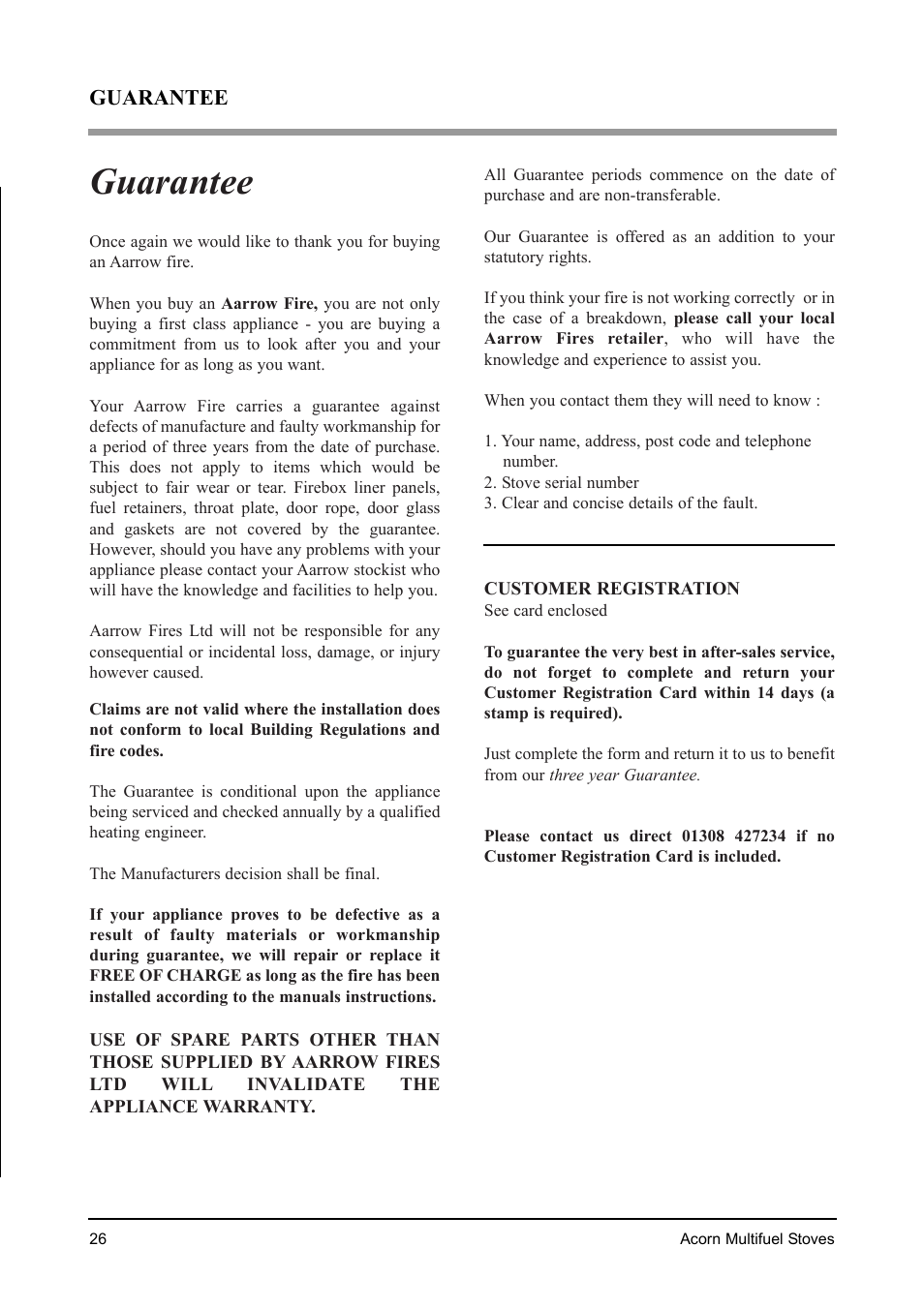 Guarantee | Aarrow Fires Acorn 4 User Manual | Page 26 / 28