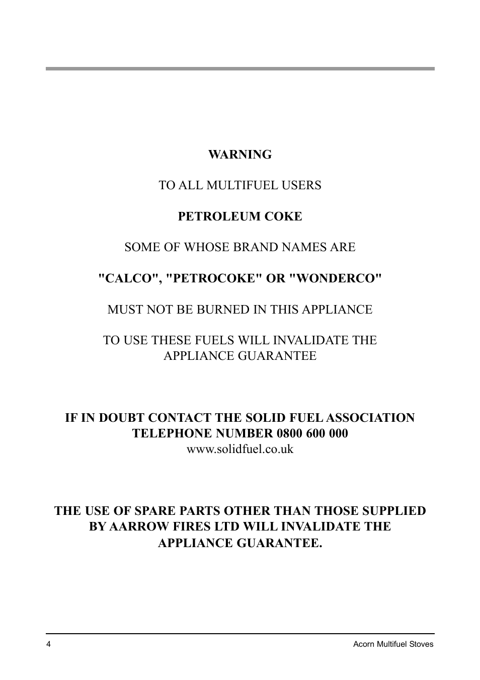 Aarrow Fires Acorn 4 User Manual | Page 4 / 28