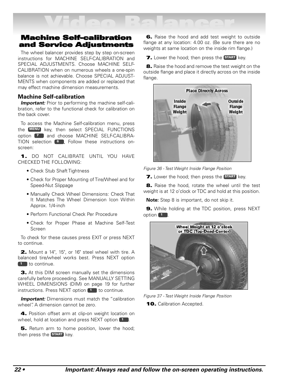 Video balancer, Machine self-calibration and service adjustments | COATS Series XR 1750, 1750-2D, 1750-3D, 1750-3DI Balancer User Manual | Page 28 / 40