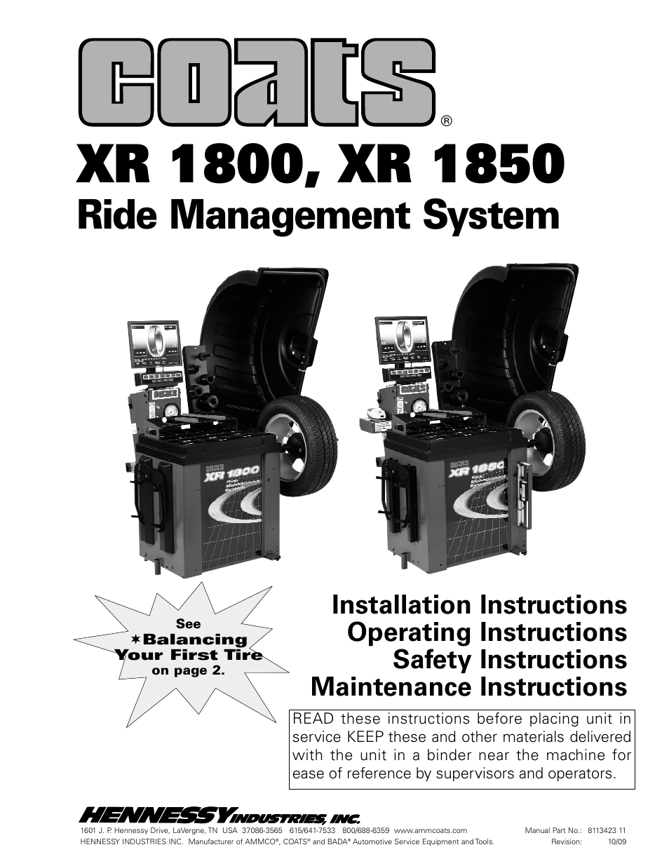 COATS Series XR 1800 Balancer User Manual | 48 pages