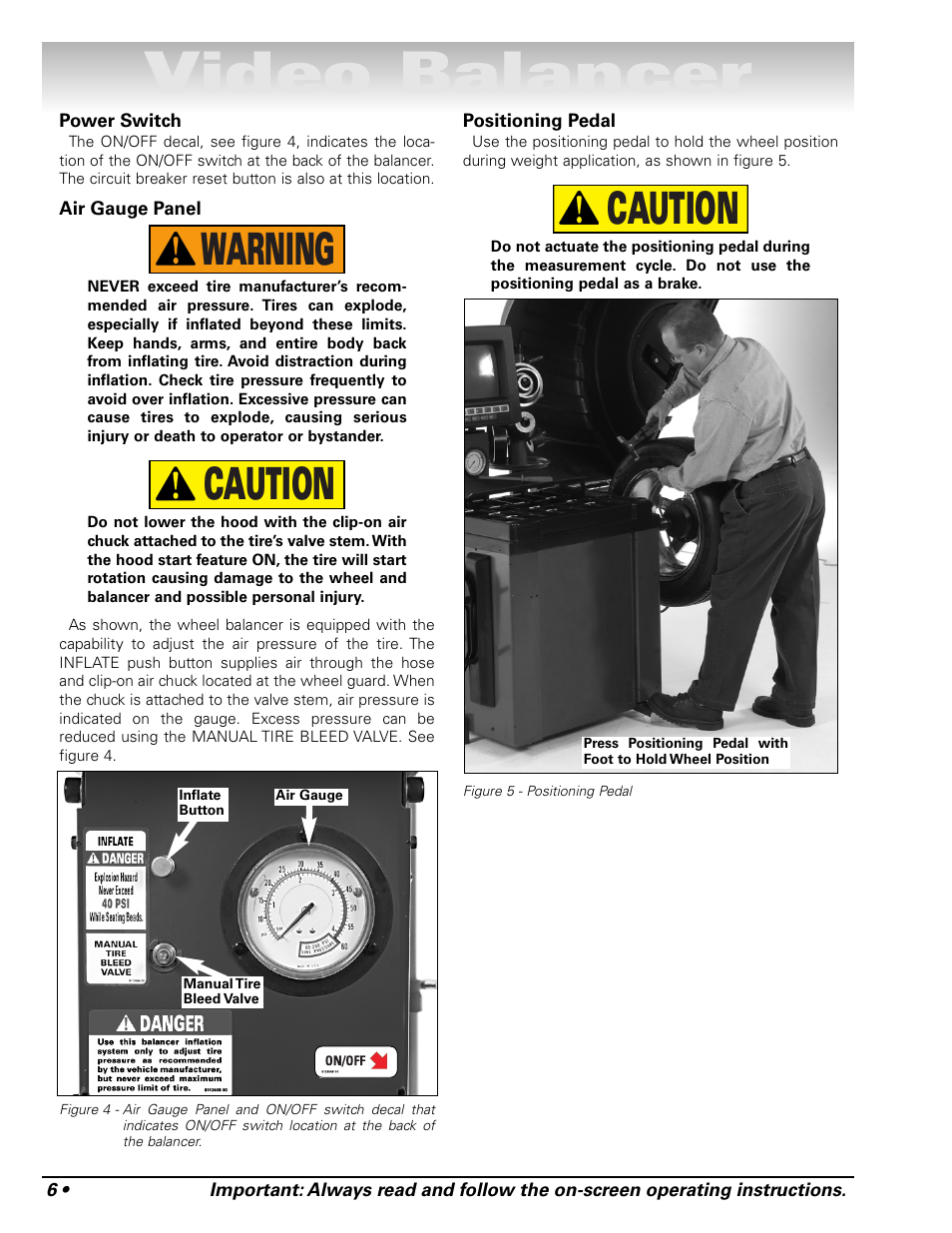 Video balancer, Caution, Caution warning | COATS Series XR 1800 Balancer User Manual | Page 12 / 48