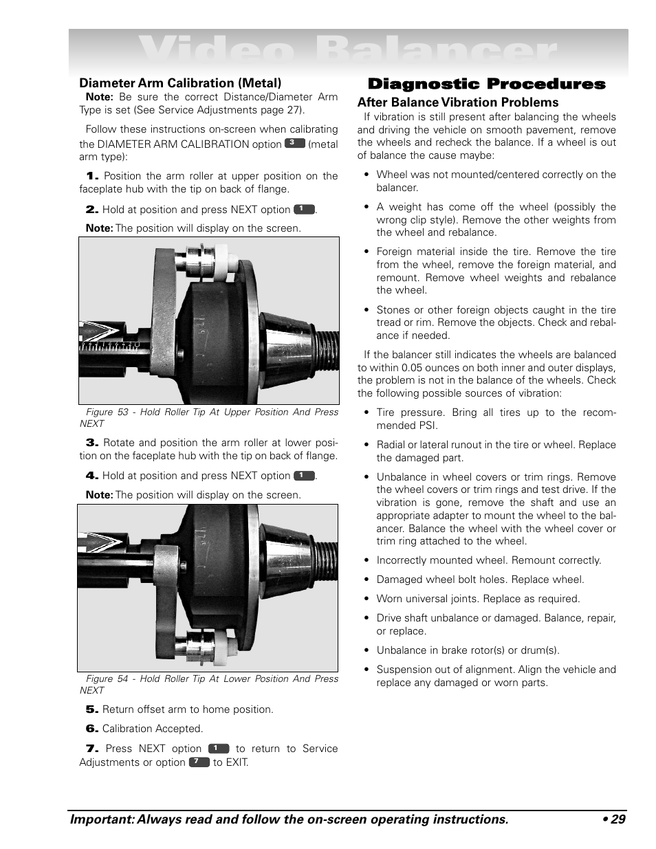 Video balancer, Diagnostic procedures | COATS Series XR 1800 Balancer User Manual | Page 35 / 48