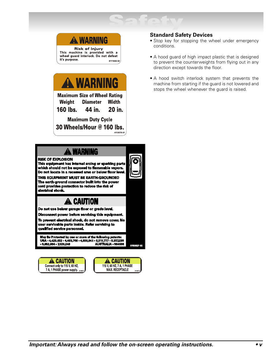 Safety | COATS Series XR 1800 Balancer User Manual | Page 5 / 48