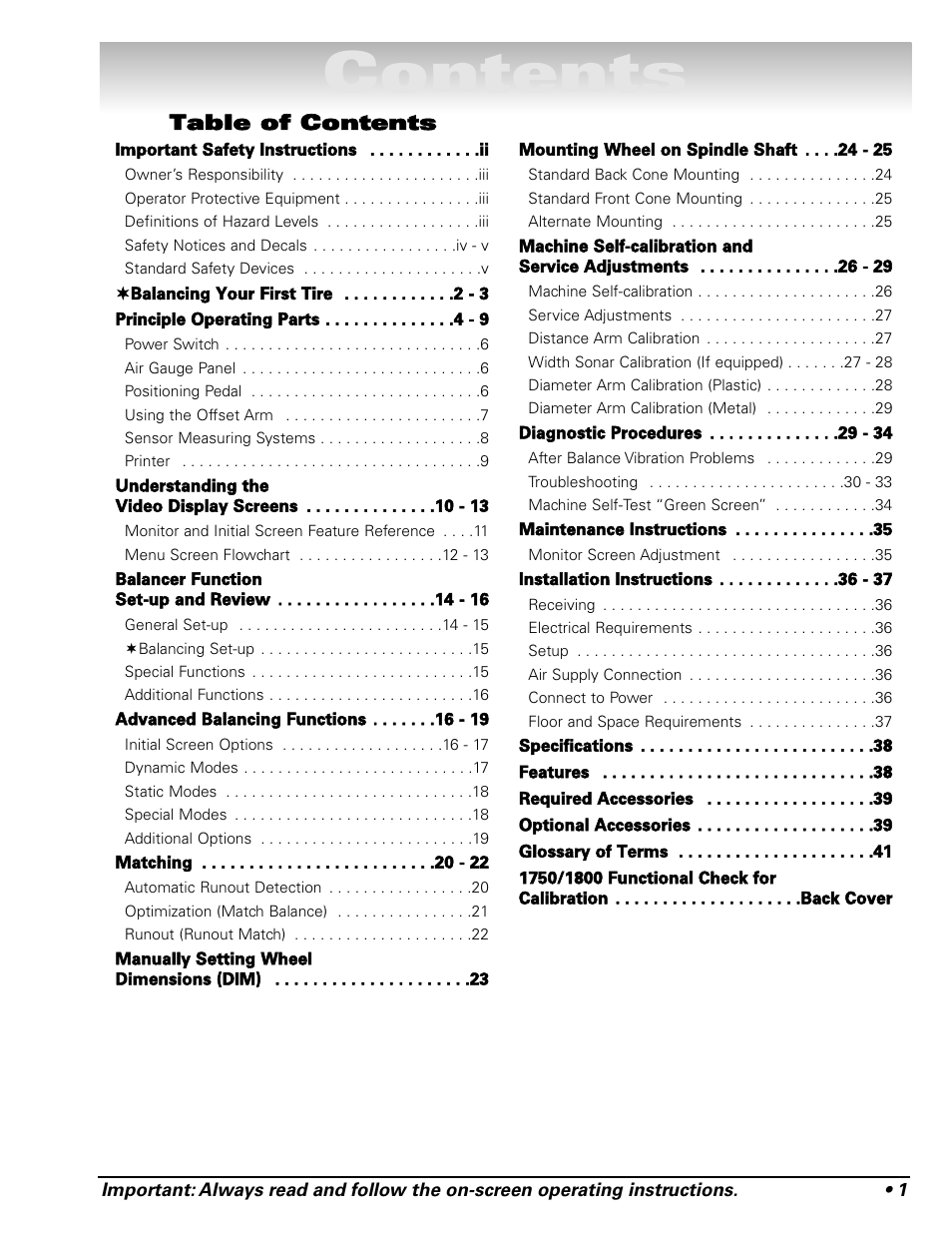 COATS Series XR 1800 Balancer User Manual | Page 7 / 48