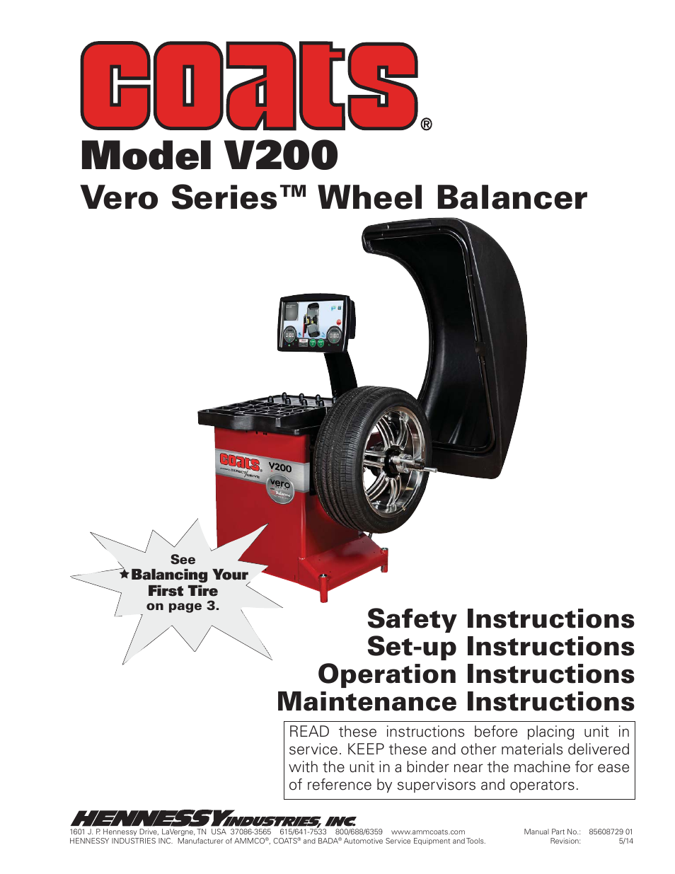 COATS Vero Series Wheel Balancer User Manual | 30 pages