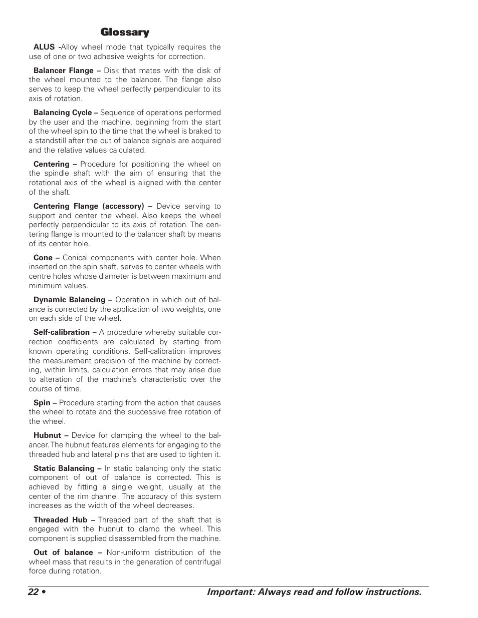 Glossary | COATS Vero Series Wheel Balancer User Manual | Page 28 / 30