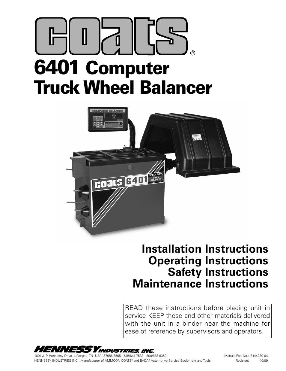 COATS 6401 Computer Truck Wheel Balancer User Manual | 24 pages