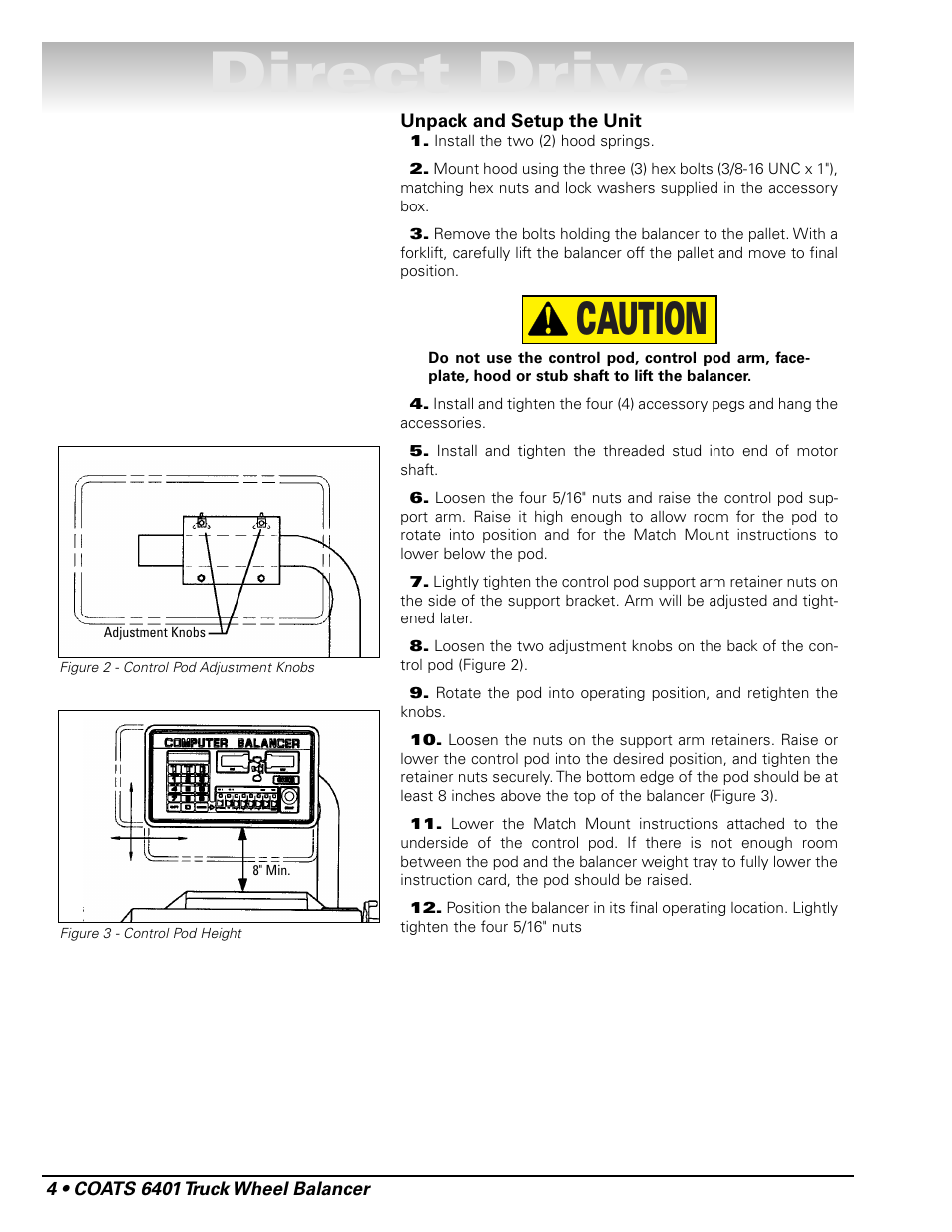 Direct drive, Caution | COATS 6401 Computer Truck Wheel Balancer User Manual | Page 10 / 24