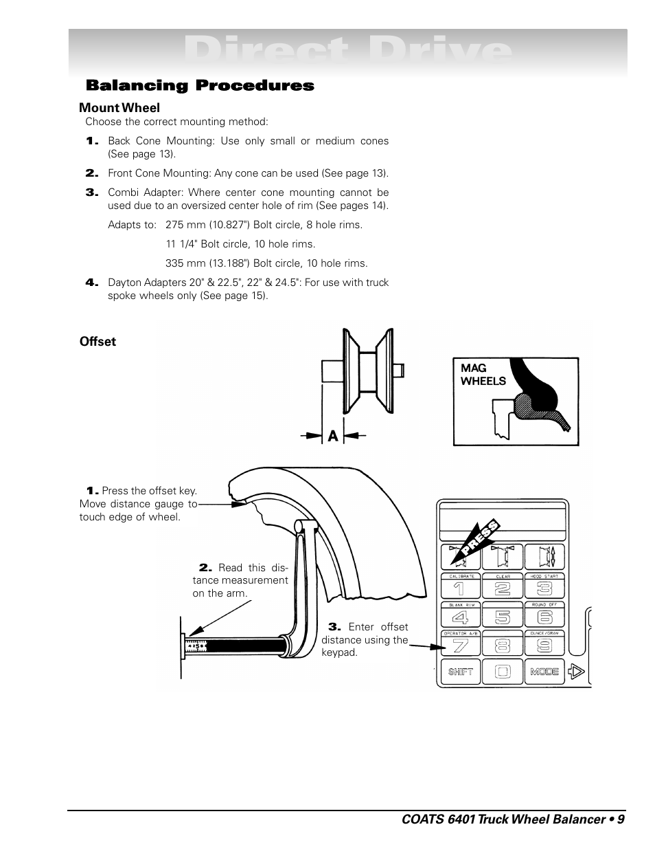 Direct drive, Balancing procedures | COATS 6401 Computer Truck Wheel Balancer User Manual | Page 15 / 24