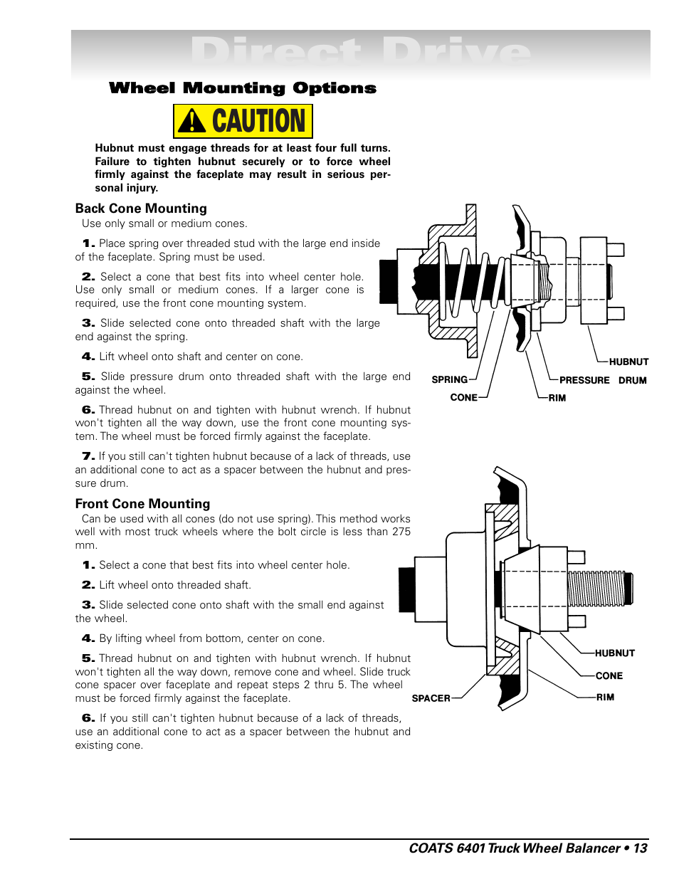 Direct drive, Caution | COATS 6401 Computer Truck Wheel Balancer User Manual | Page 19 / 24