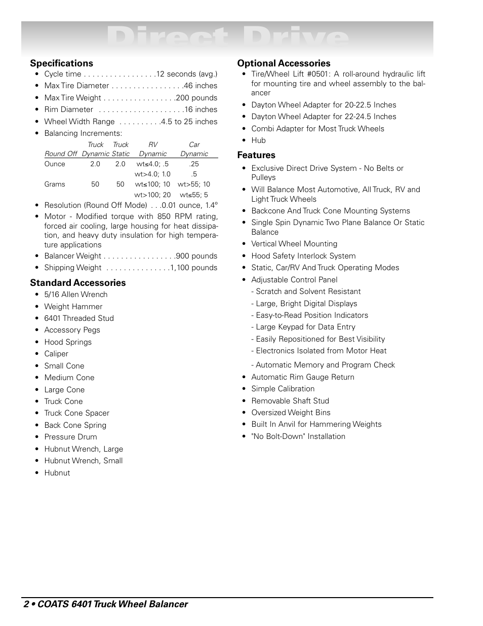 Direct drive | COATS 6401 Computer Truck Wheel Balancer User Manual | Page 8 / 24