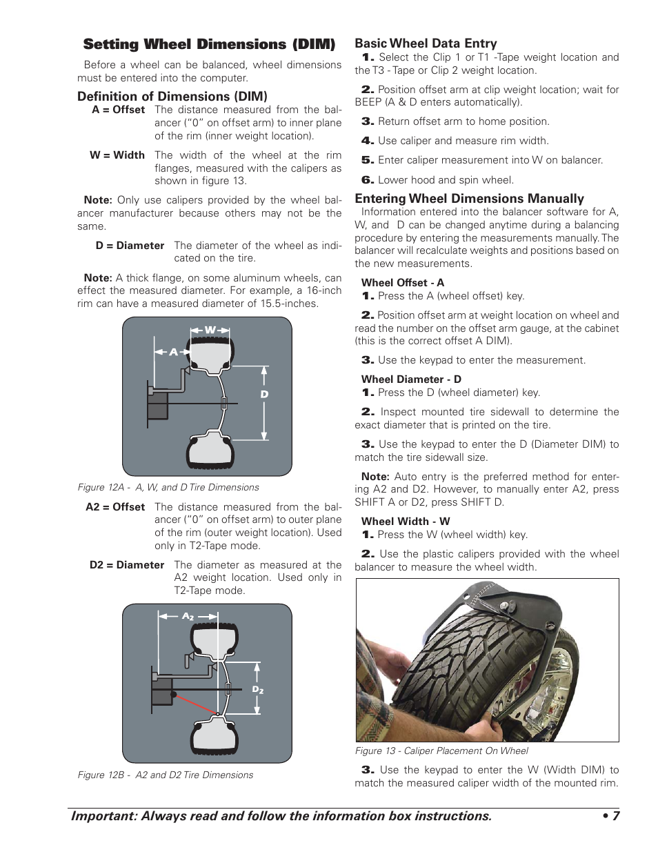 Setting wheel dimensions (dim) | COATS 6450 3D User Manual | Page 13 / 28