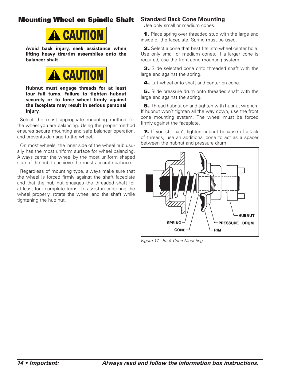 Mounting wheel on spindle shaft, Caution | COATS 6450 3D User Manual | Page 20 / 28