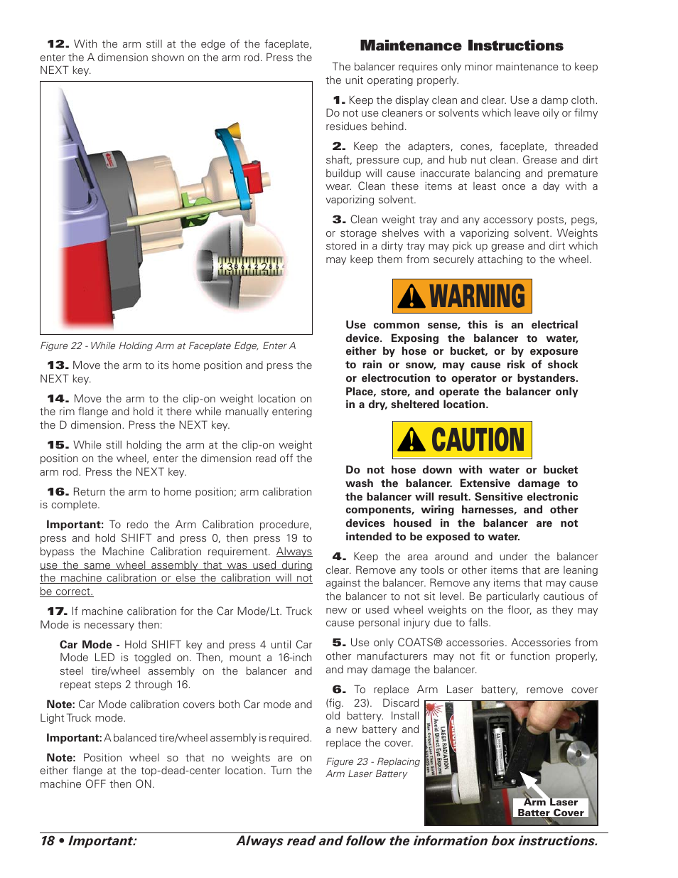 Maintenance instructions, Warning, Caution | COATS 6450 3D User Manual | Page 24 / 28