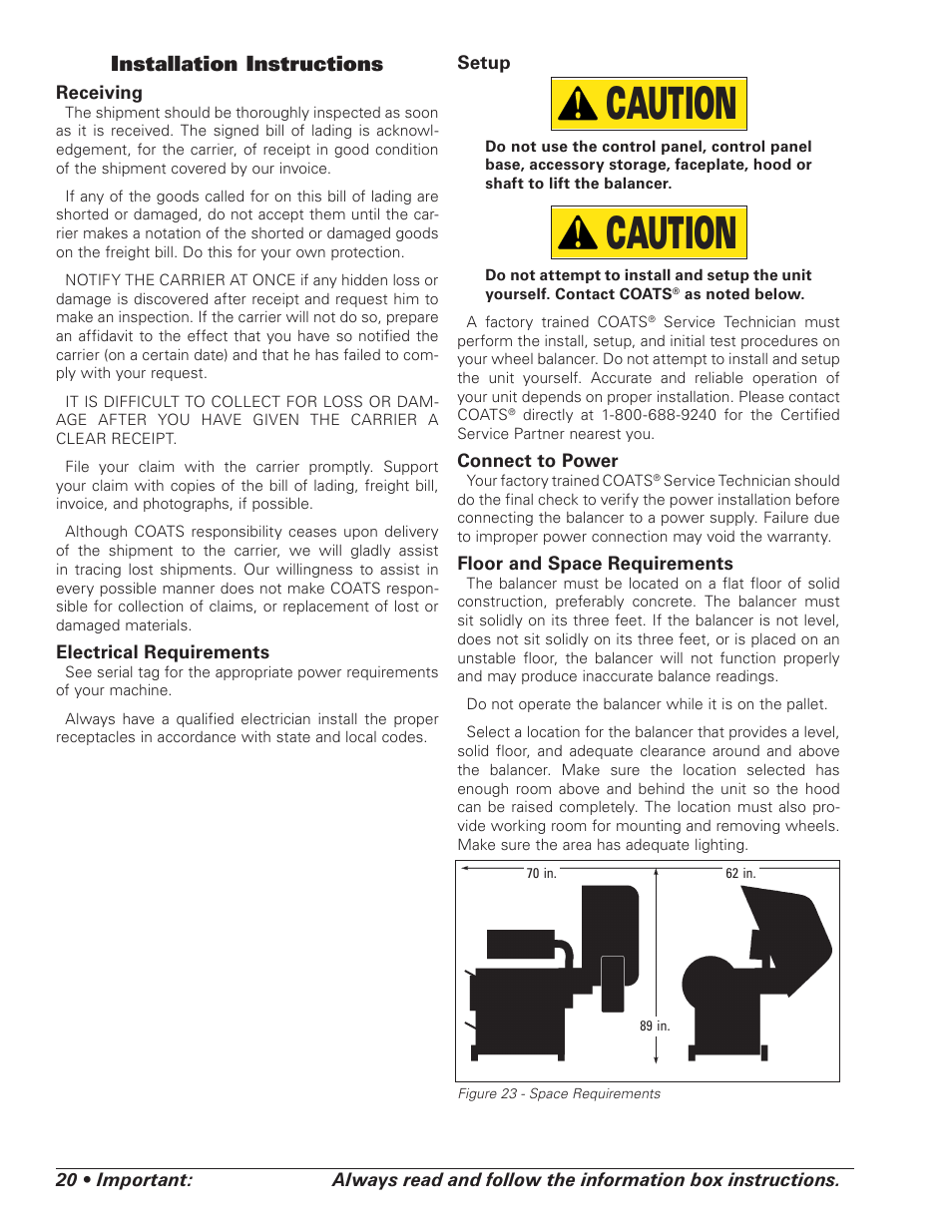 Installation instructions, Caution | COATS 6450 3D User Manual | Page 26 / 28