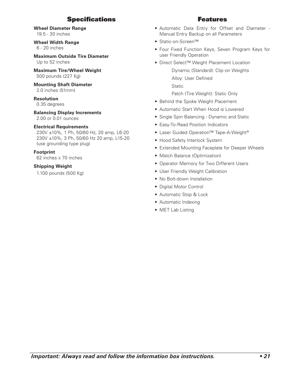 Specifications, Features, Specifi cations | COATS 6450 3D User Manual | Page 27 / 28