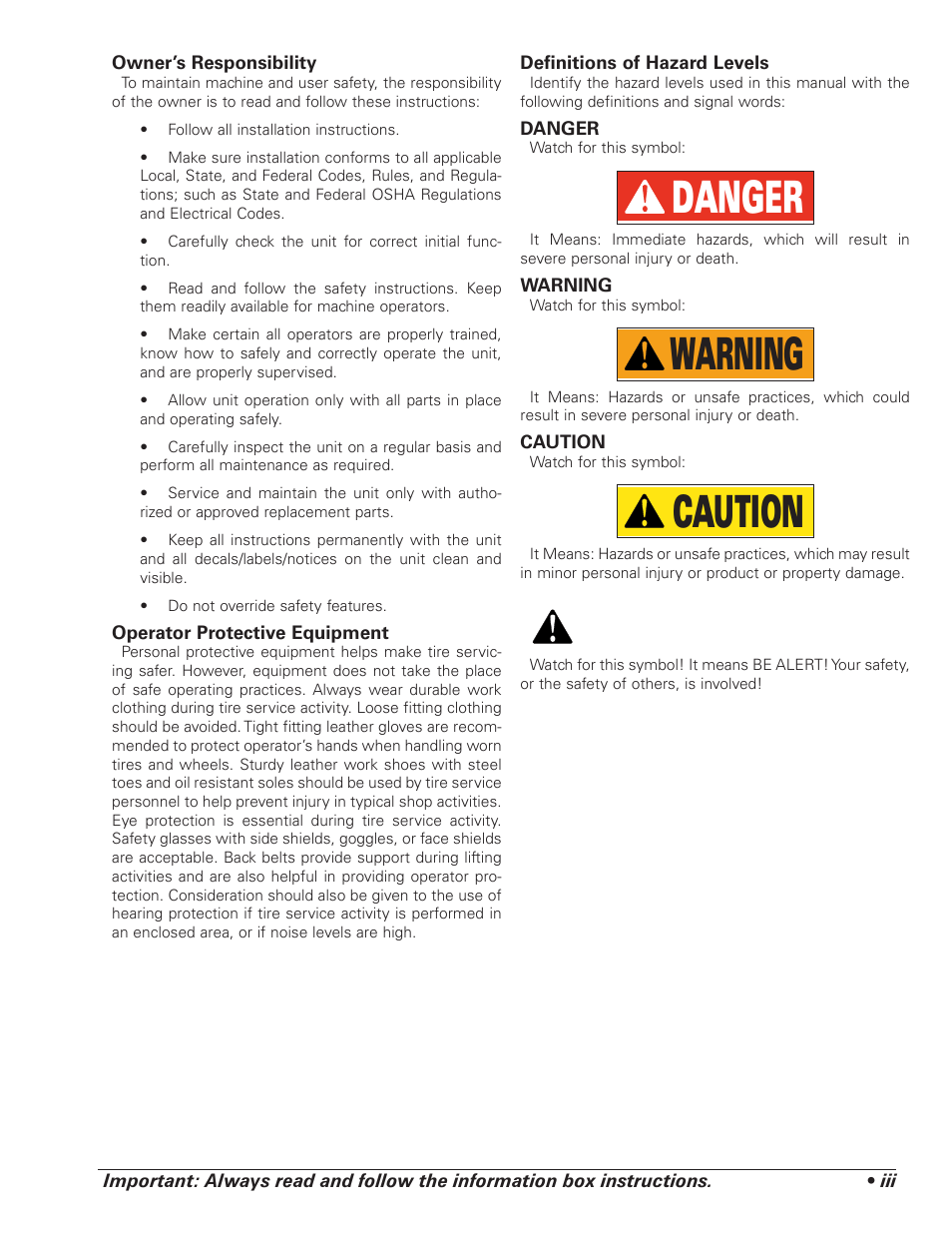 Danger, Warning, Caution | COATS 6450 3D User Manual | Page 3 / 28