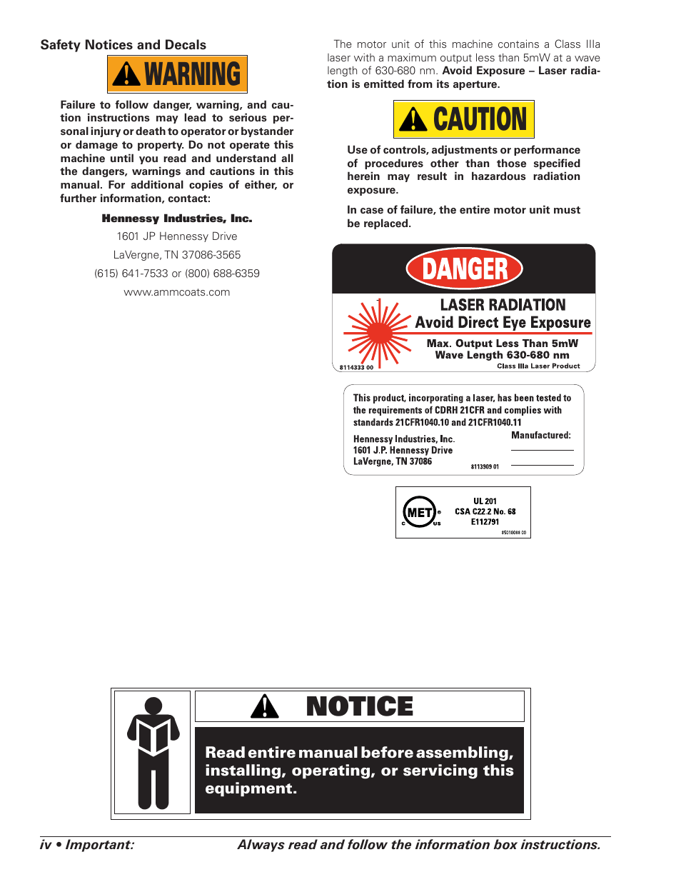 Warning, Caution, Notice | COATS 6450 3D User Manual | Page 4 / 28