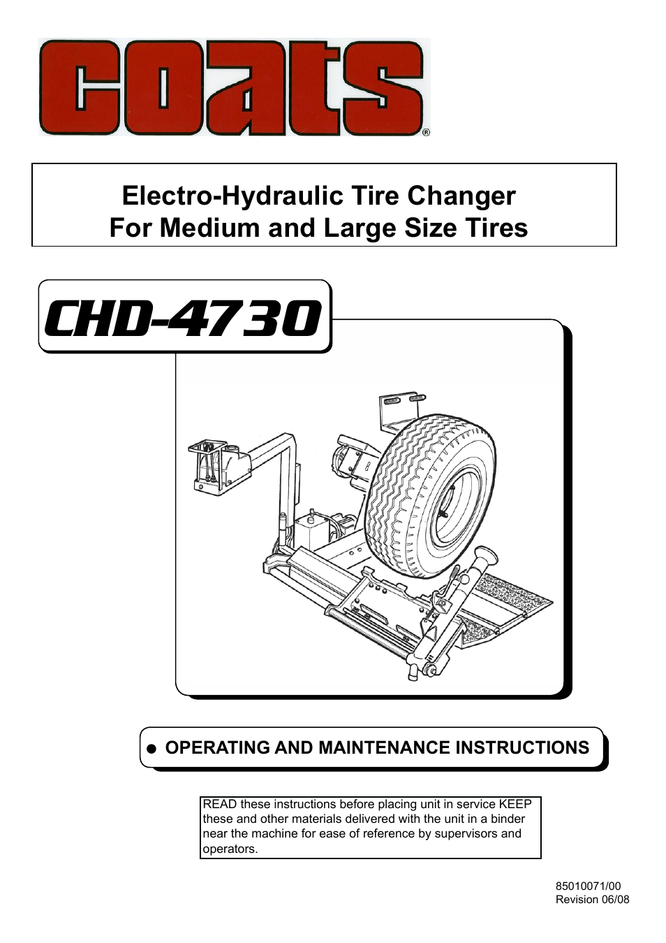 COATS CDH-4730 Electric-Hydraulic Tire Changer User Manual | 30 pages