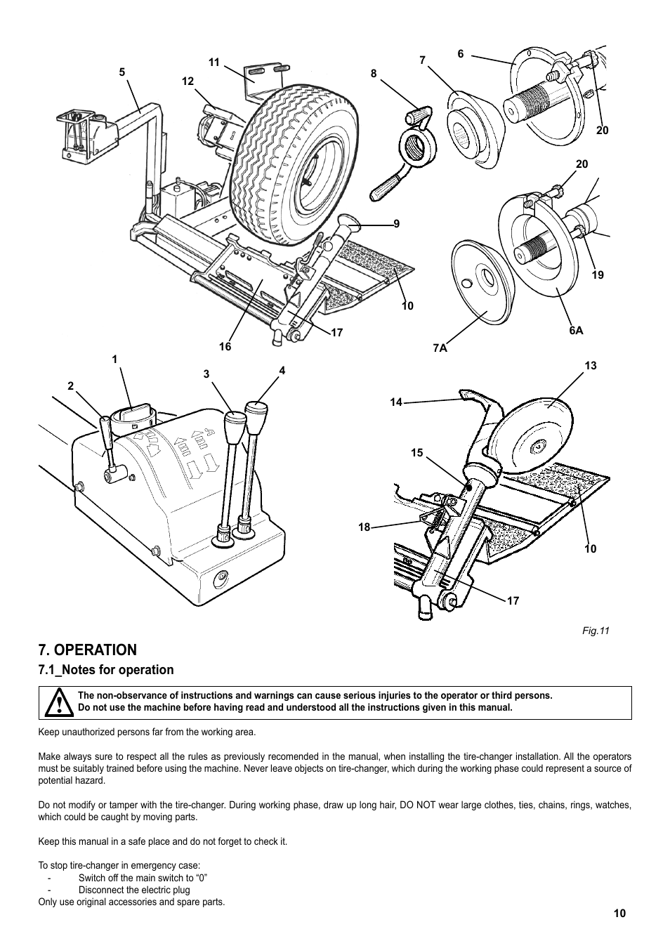 Operation | COATS CDH-4730 Electric-Hydraulic Tire Changer User Manual | Page 10 / 30