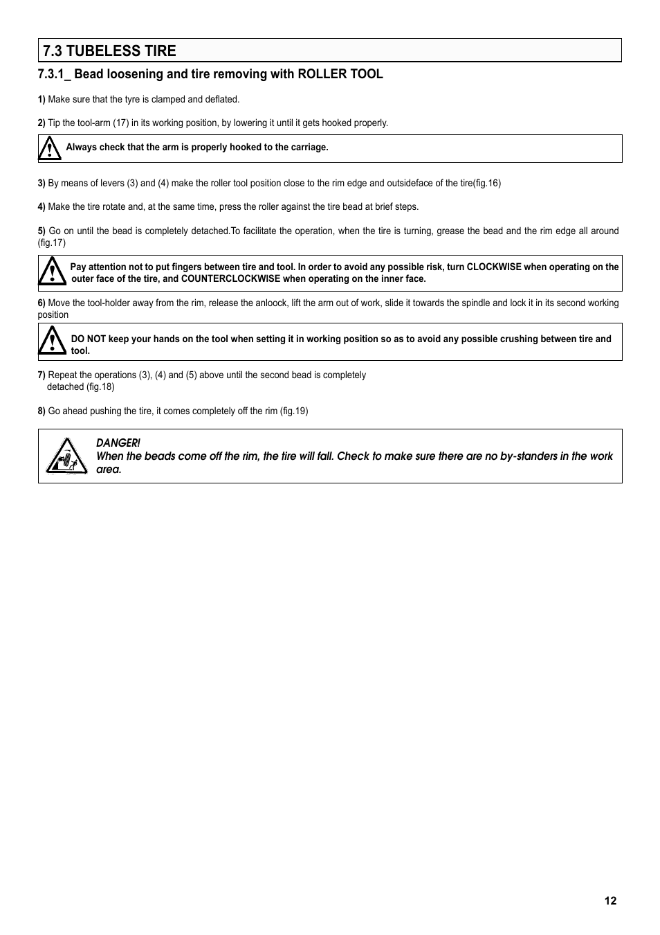  tubeless tire | COATS CDH-4730 Electric-Hydraulic Tire Changer User Manual | Page 12 / 30