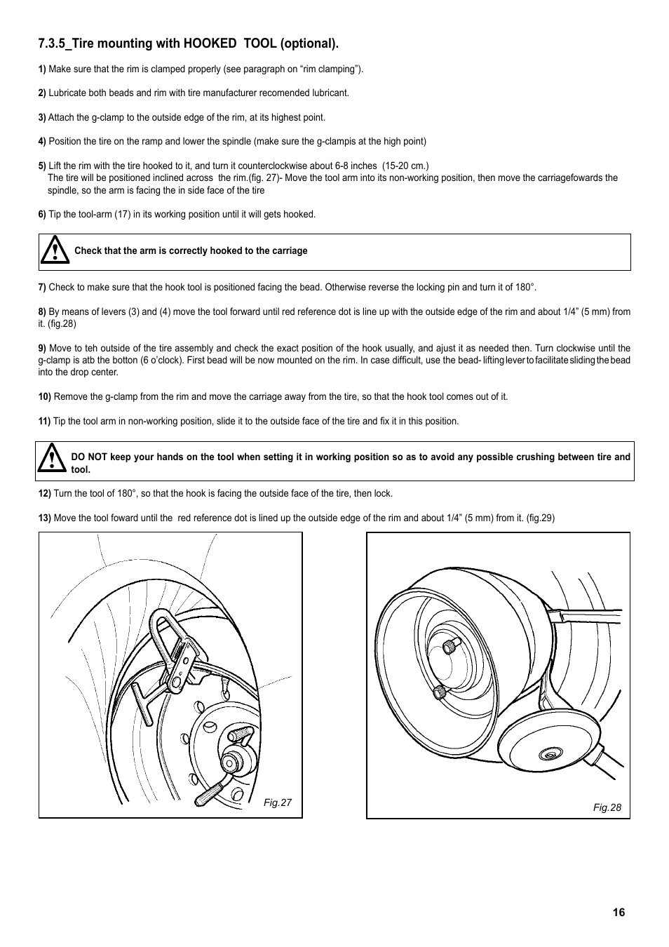 .5_tire mounting with hooked tool (optional) | COATS CDH-4730 Electric-Hydraulic Tire Changer User Manual | Page 16 / 30