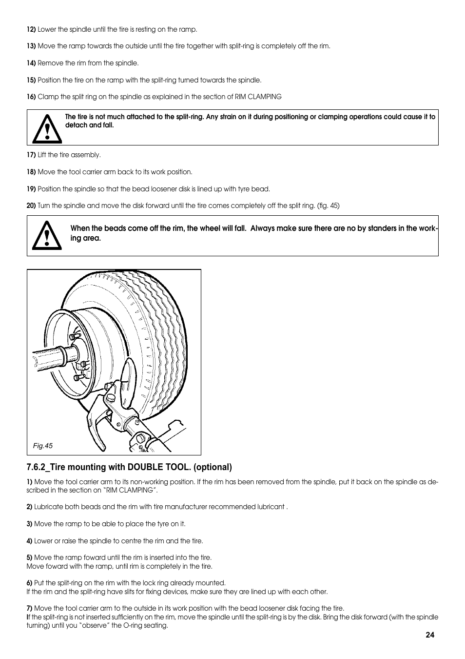 _tire mounting with double tool. (optional) | COATS CDH-4730 Electric-Hydraulic Tire Changer User Manual | Page 24 / 30