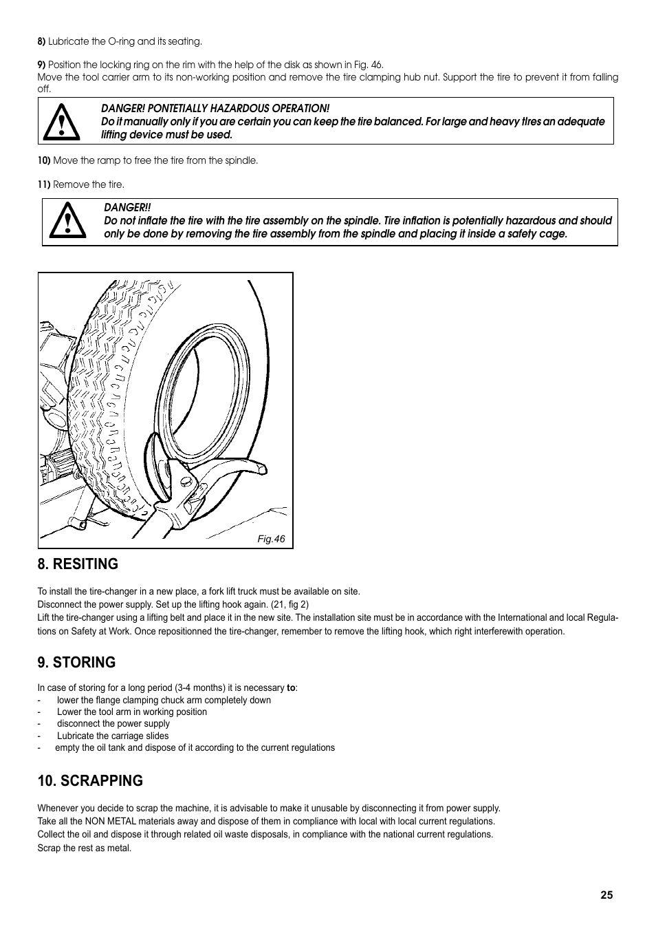 Resiting, Storing, Scrapping | COATS CDH-4730 Electric-Hydraulic Tire Changer User Manual | Page 25 / 30