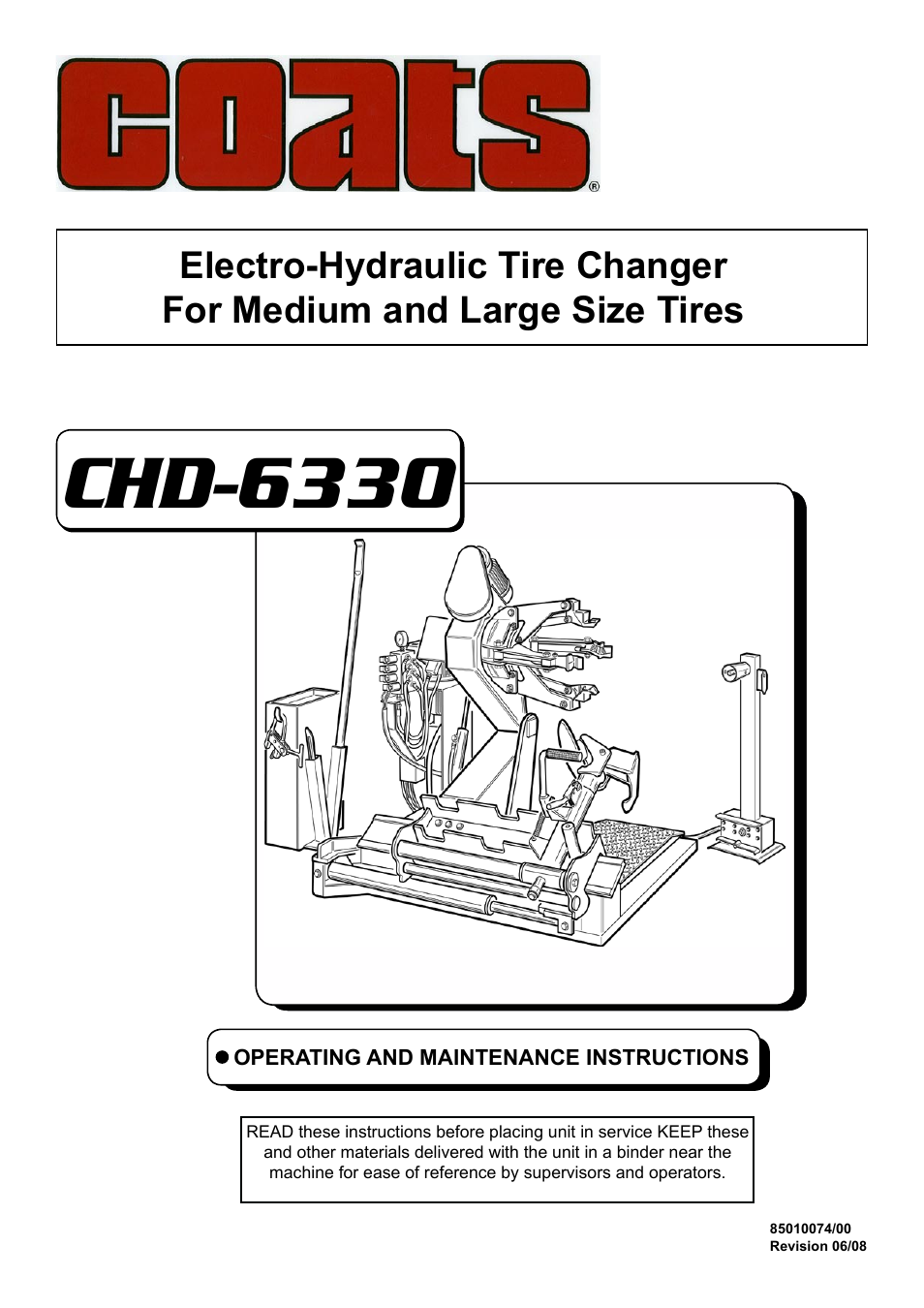 COATS CDH-6330 Electric-Hydraulic Tire Changer User Manual | 28 pages