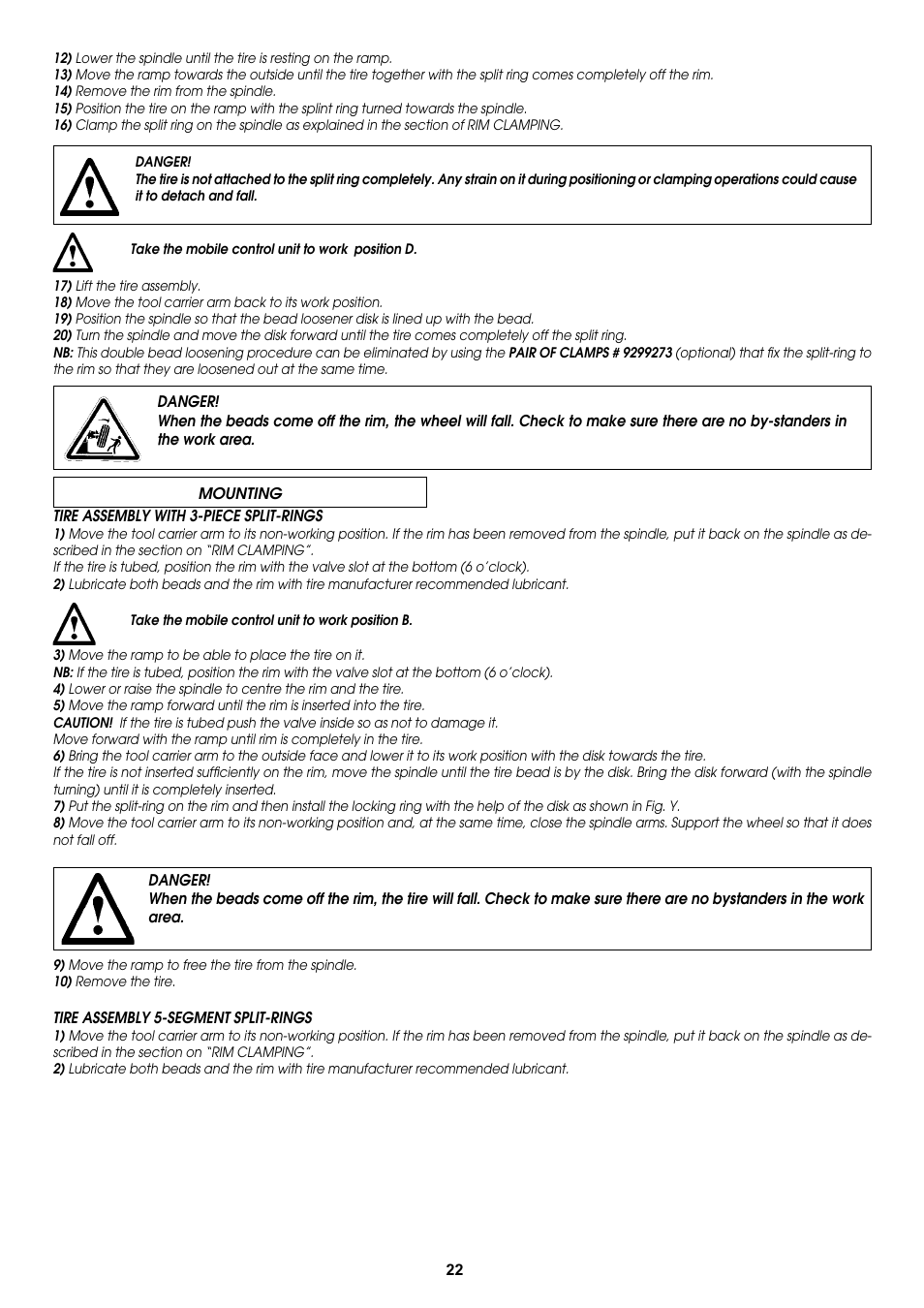 COATS CDH-9043 Electric-Hydraulic Tire Changer User Manual | Page 22 / 28