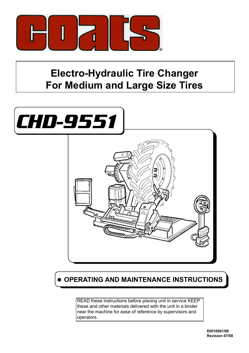 COATS CDH-9551 Electric-Hydraulic Tire Changer User Manual | 26 pages