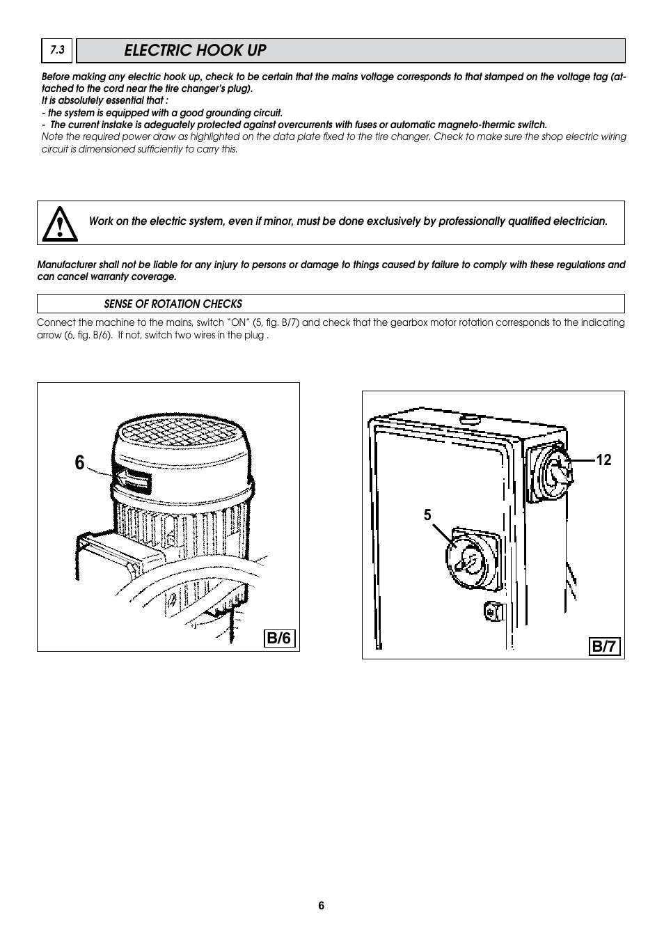 Electric hook up, B/6 b/7 1 5 | COATS CDH-9551 Electric-Hydraulic Tire Changer User Manual | Page 6 / 26