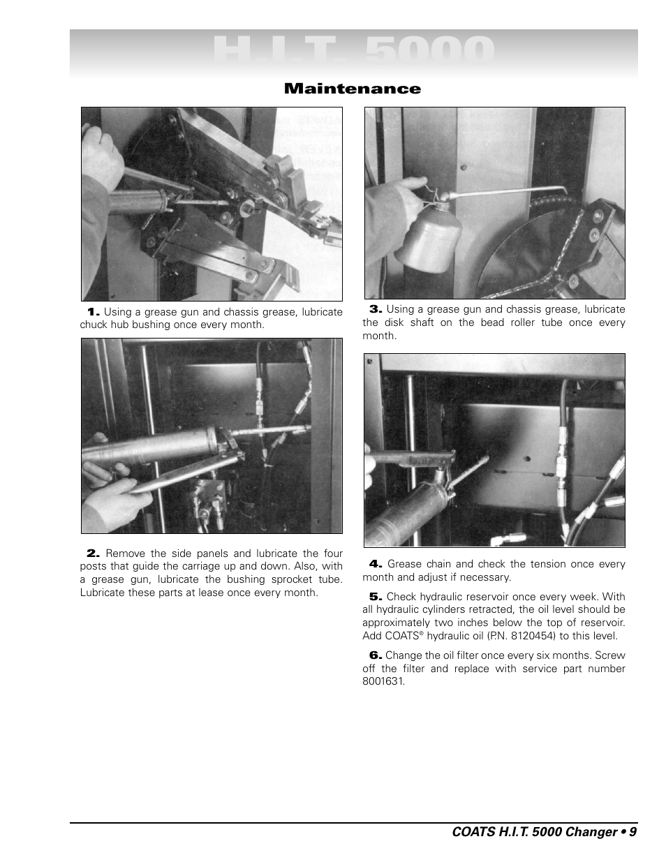 H.i.t. 5000, Maintenance | COATS HIT 5000 Truck Tire Changer User Manual | Page 15 / 16