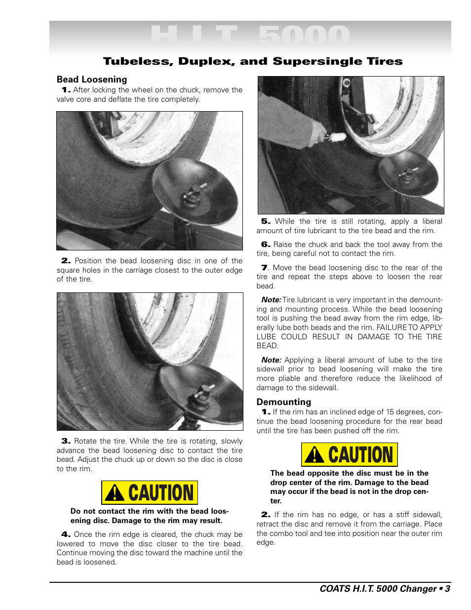 H.i.t. 5000, Caution | COATS HIT 5000 Truck Tire Changer User Manual | Page 9 / 16