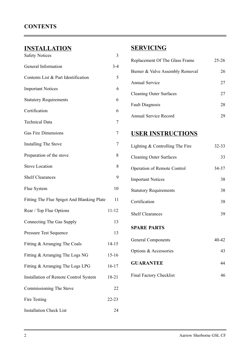 Aarrow Fires Gas Stove User Manual | Page 2 / 46