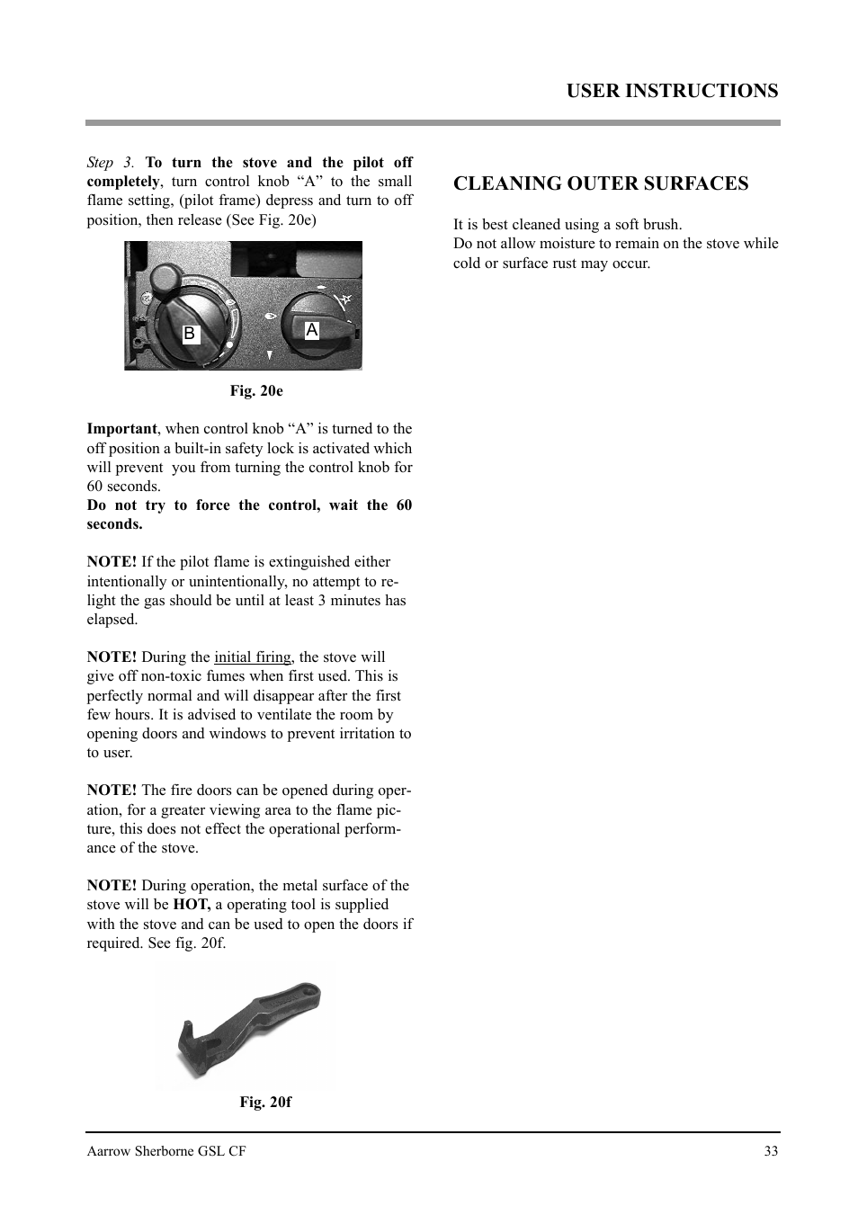 Cleaning outer surfaces, User instructions | Aarrow Fires Gas Stove User Manual | Page 33 / 46