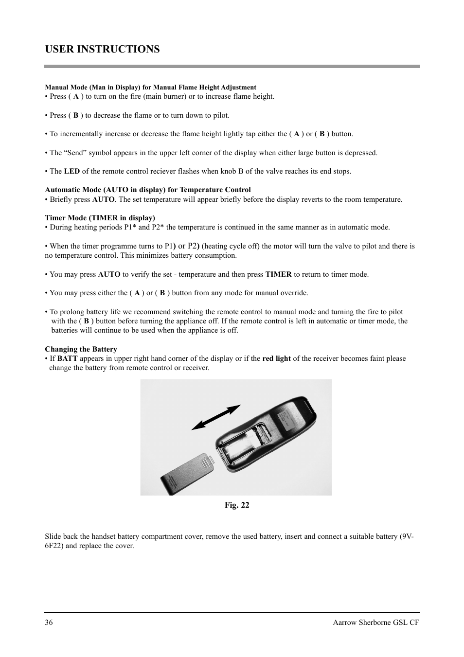 User instructions | Aarrow Fires Gas Stove User Manual | Page 36 / 46