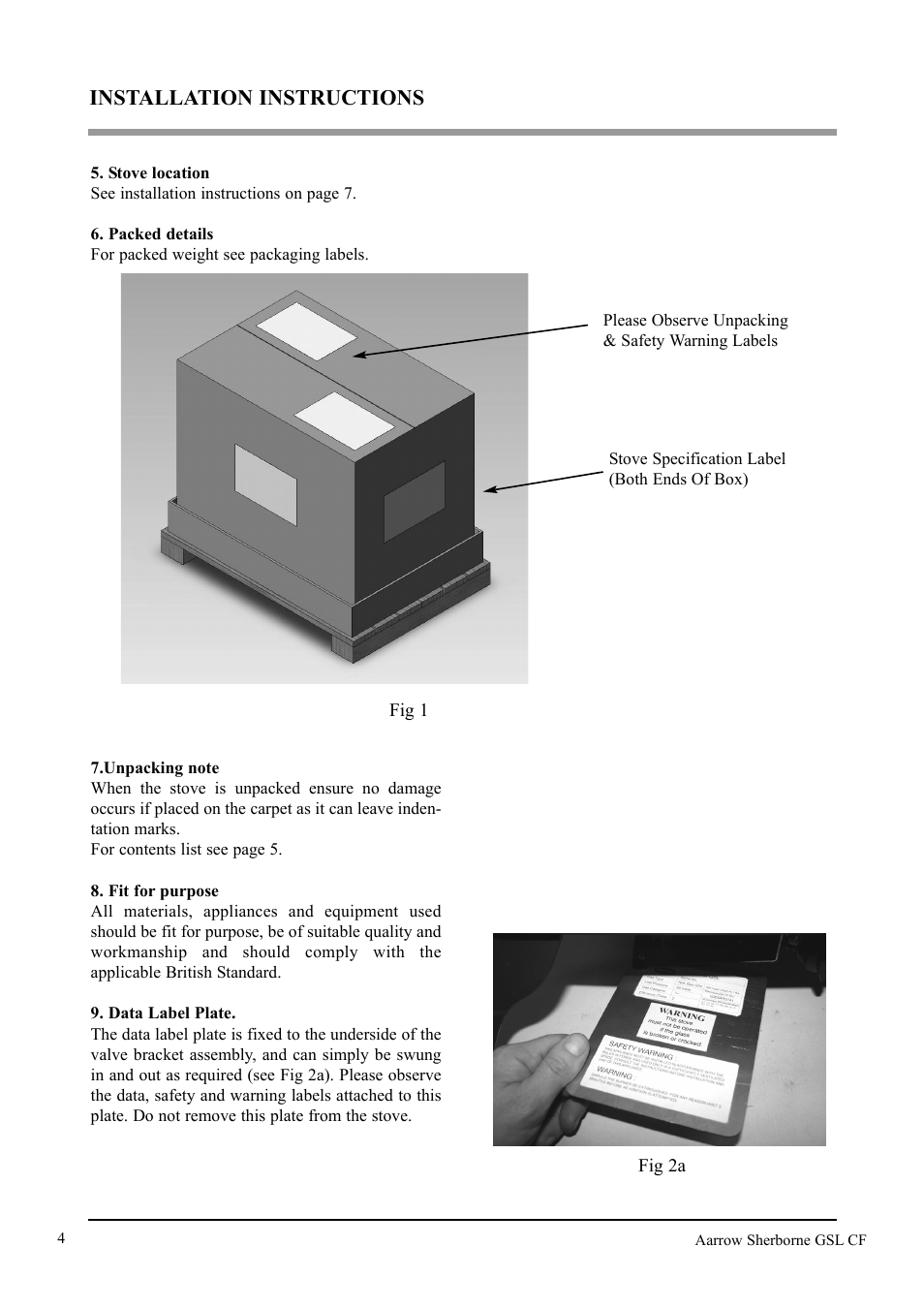 Installation instructions | Aarrow Fires Gas Stove User Manual | Page 4 / 46