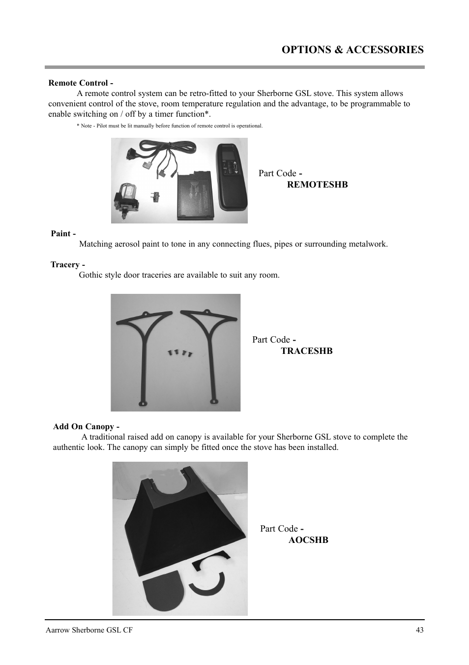 Options & accessories | Aarrow Fires Gas Stove User Manual | Page 43 / 46