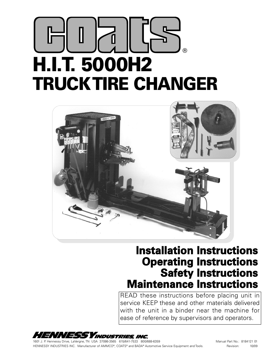 COATS HIT 5000H2 Truck Tire Changer User Manual | 28 pages