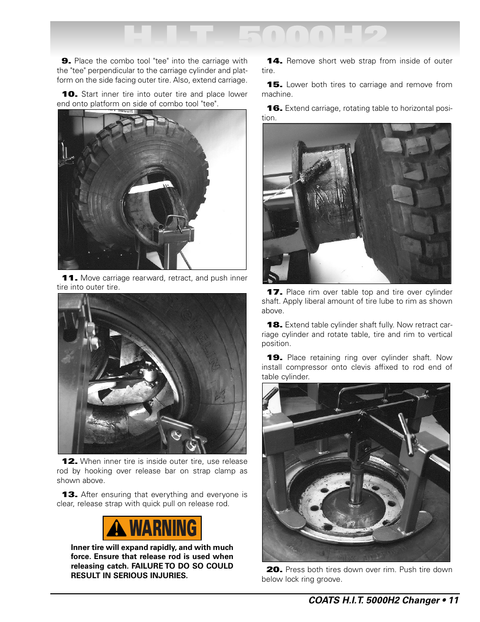 Warning | COATS HIT 5000H2 Truck Tire Changer User Manual | Page 17 / 28